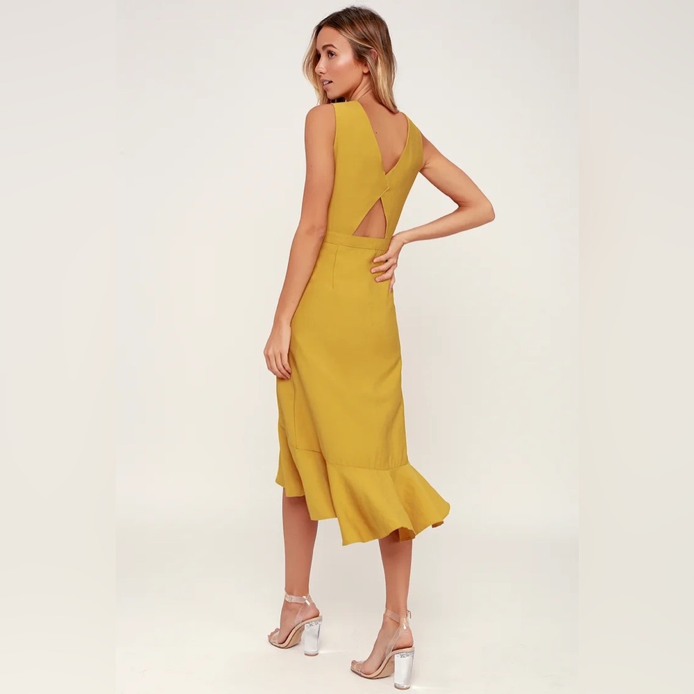 Lulus “When We First Met” Mustard Yellow Button Front Midi Dress 💛 Size XS - Picture 3 of 7